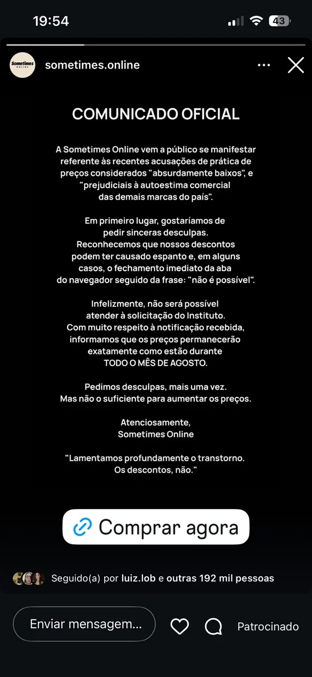 Comunicado Oficial no Stories